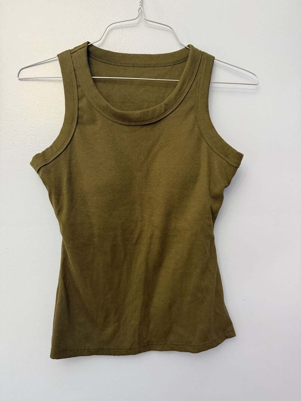 Racerback Tank Top in Khaki Green with builtin bra